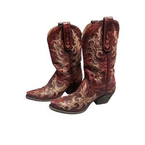 Dan Post Womens Red Leather Western Cowboy Boots Size 7.5 B